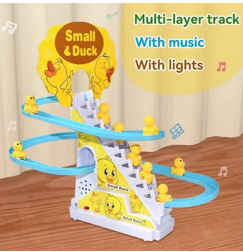 Small Duck Climbing Stairs Toy, Playful Roller Coaster Toy With LED