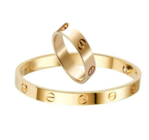 2Pcs Set Best Qualtiy Stainless Steel Cuff Bracelet And Ring For GIRL And Women