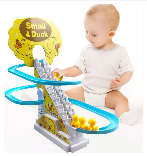 Small Duck Climbing Stairs Toy, Playful Roller Coaster Toy With LED